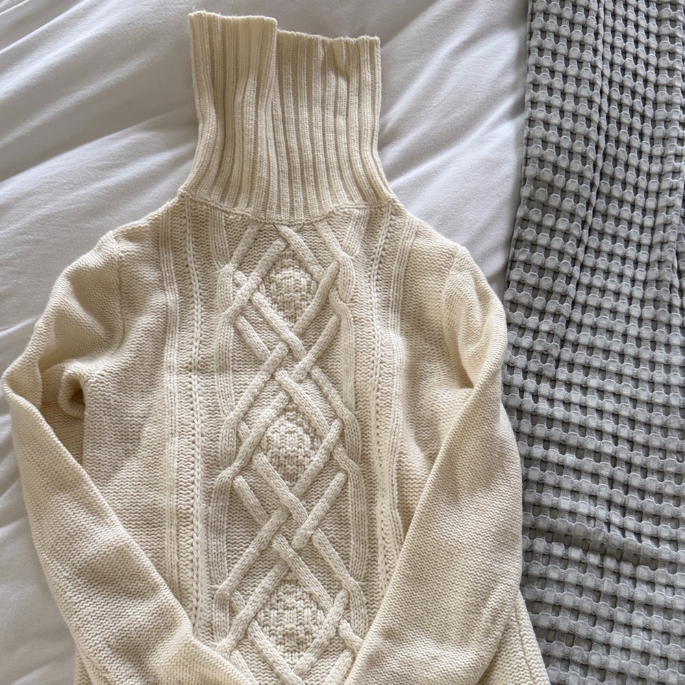 J. Crew Cream Cable Knit Turtleneck Sweater